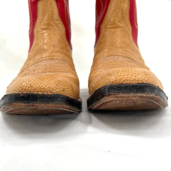 Rios of Mercedes Red Western Ostrich Orange Leather Square Toe Cowboy Boots 7B - Picture 9 of 16